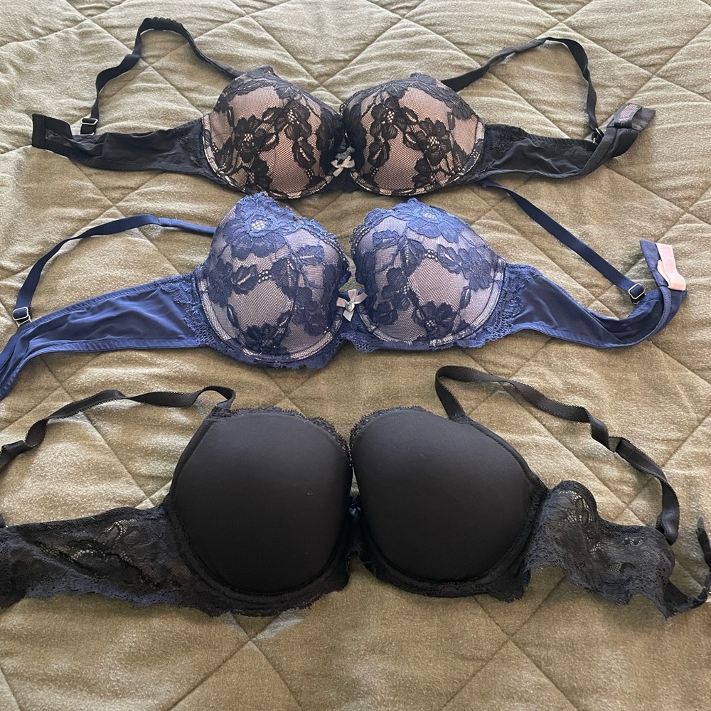 3 for $45 Victoria Secret Women’s Lace Balconette Bras - Black & Blue